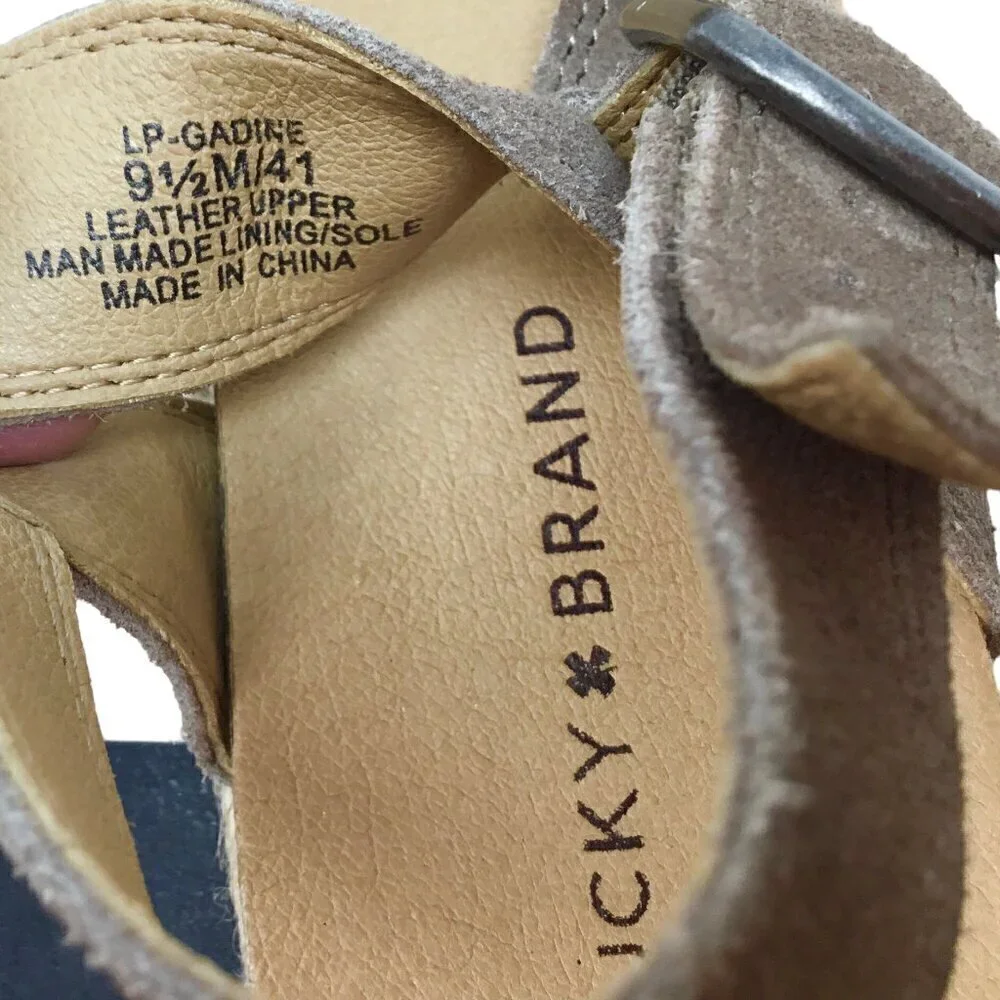 Lucky Brand Gadine Espadrille Sandals Suede Tan Leather Size 9.5 Boho Buckle